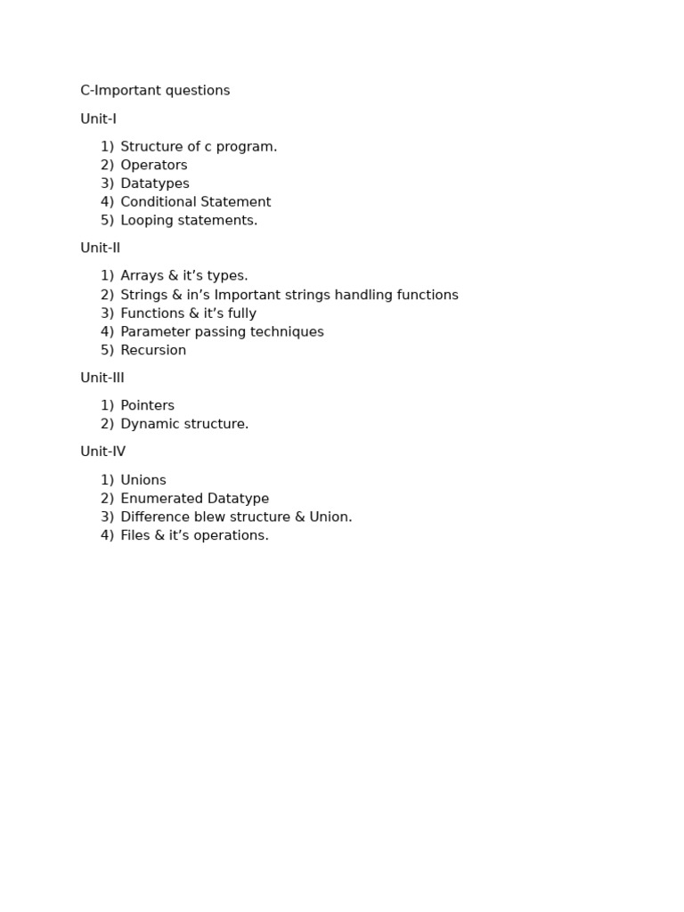 c Important Questions | PDF