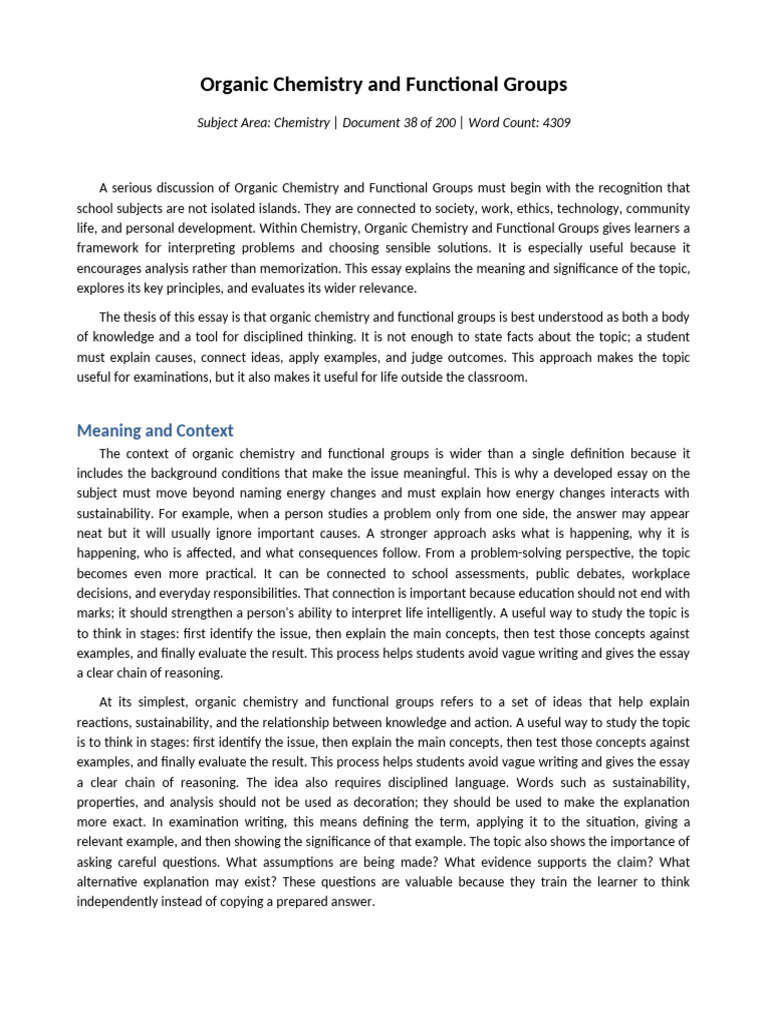 038 Organic Chemistry and Functional Groups | PDF | Essays | Concept