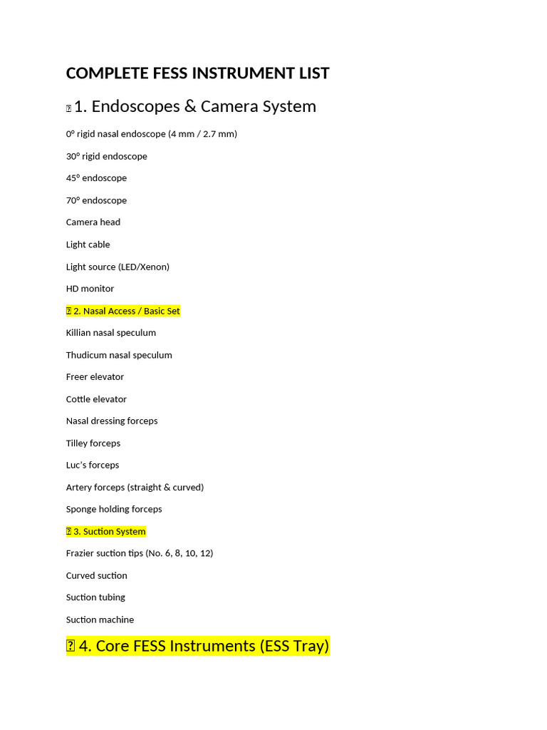 Complete Fess Instrument List | PDF