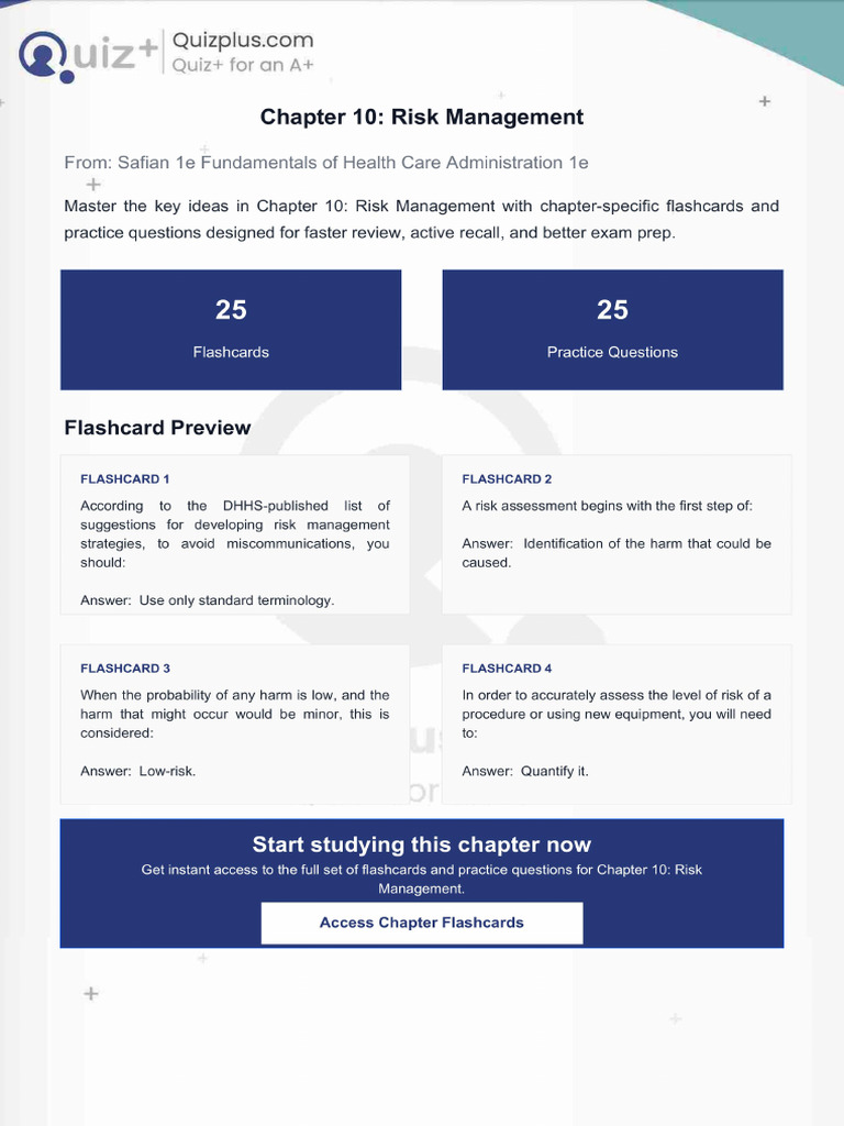 Flashcards for Chapter 10 Risk Management | PDF