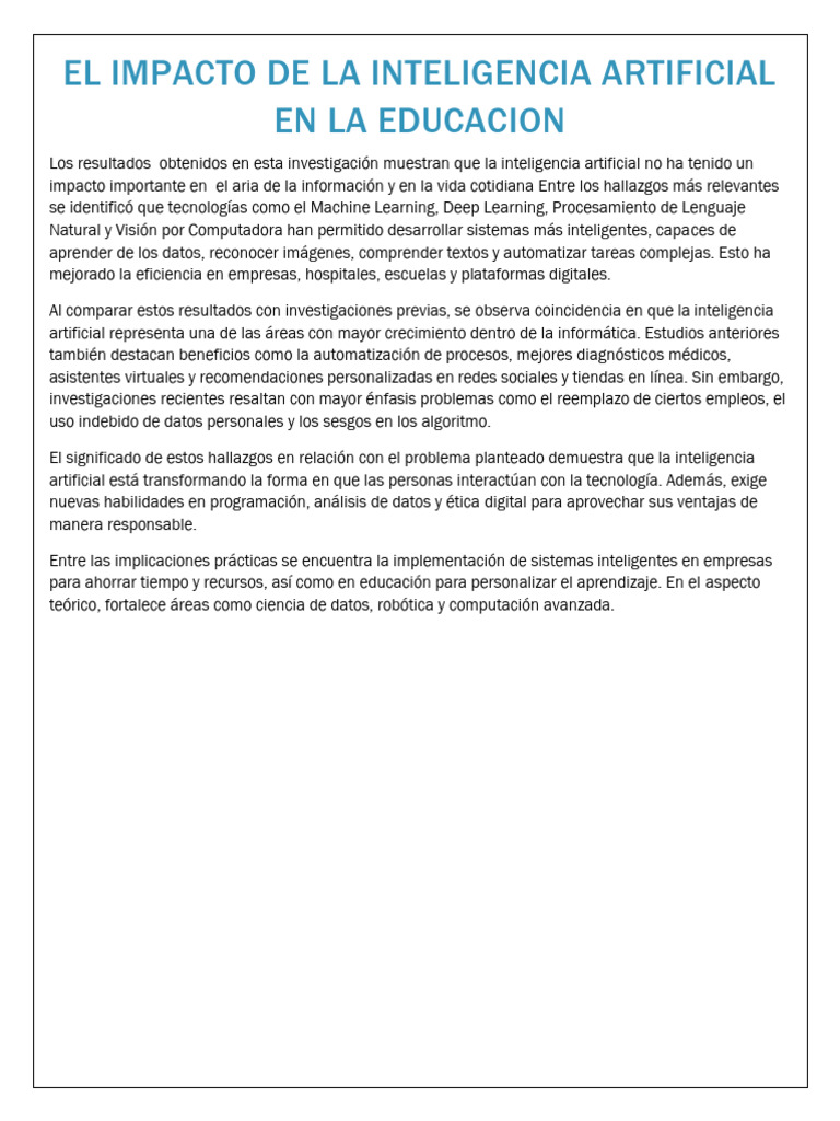 El Impacto de La Inteligencia Artificial en La Educacio1 | PDF