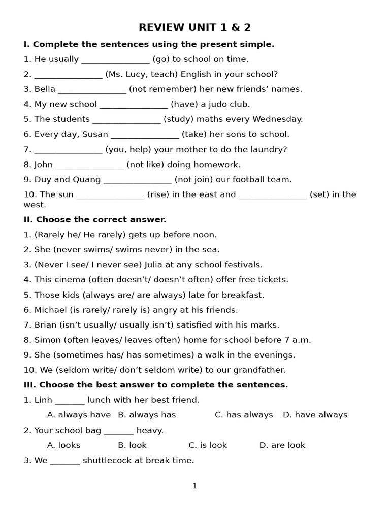 REVIEW UNIT 1 & 2 | PDF