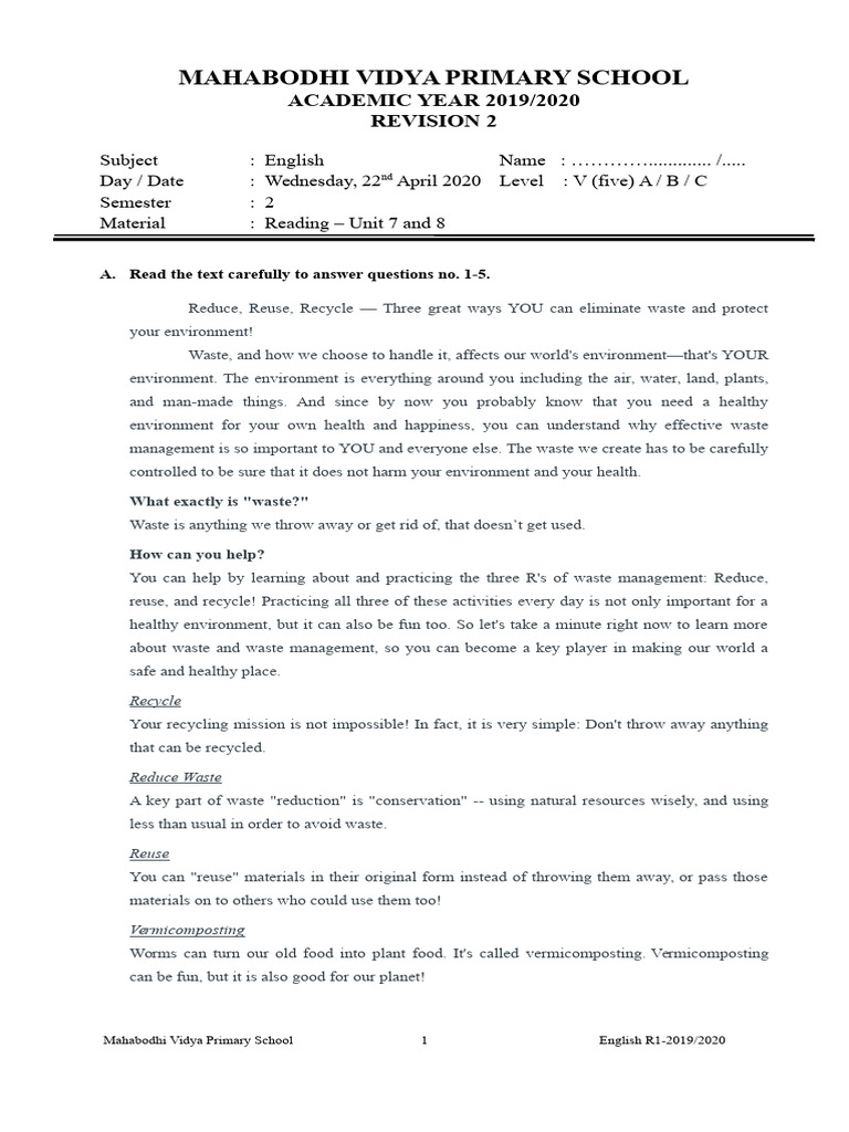 REVISION2-Reading (Answer Key) | PDF | Volcano | Volcanic Ash