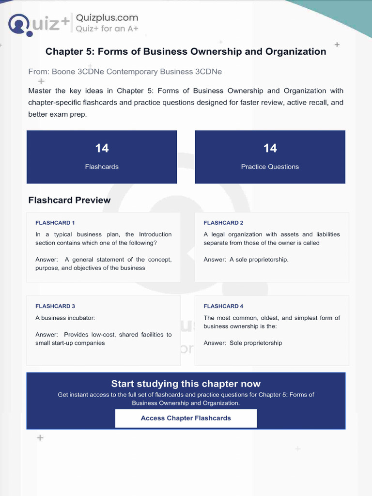 Flashcards for Chapter 5 Forms of Business Ownership and Organization | PDF