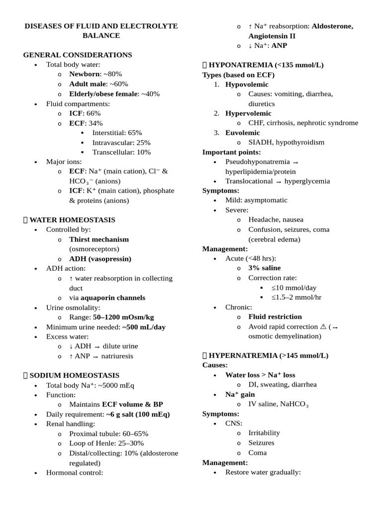 Diseases of Fluid and Electrolyte Balance | PDF