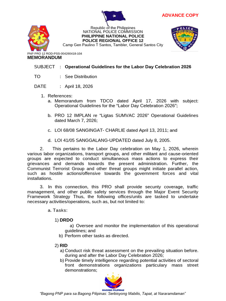 Operational - Guidelines For The Labor Day Celebrations 2026 | PDF ...