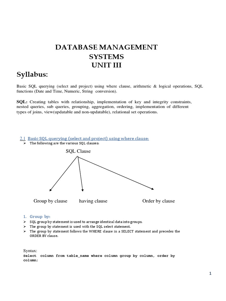 DBMS (R23) UNIT - 3 | PDF | Table (Database) | Sql