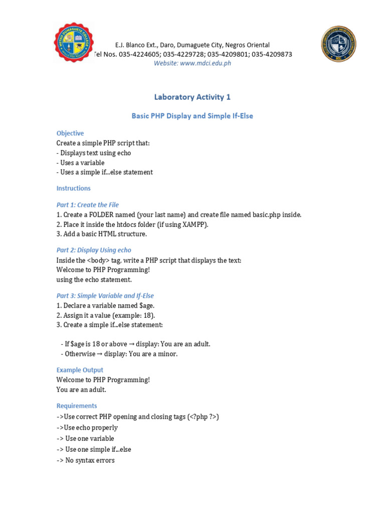 Basic PHP Lab Activity 1 | PDF