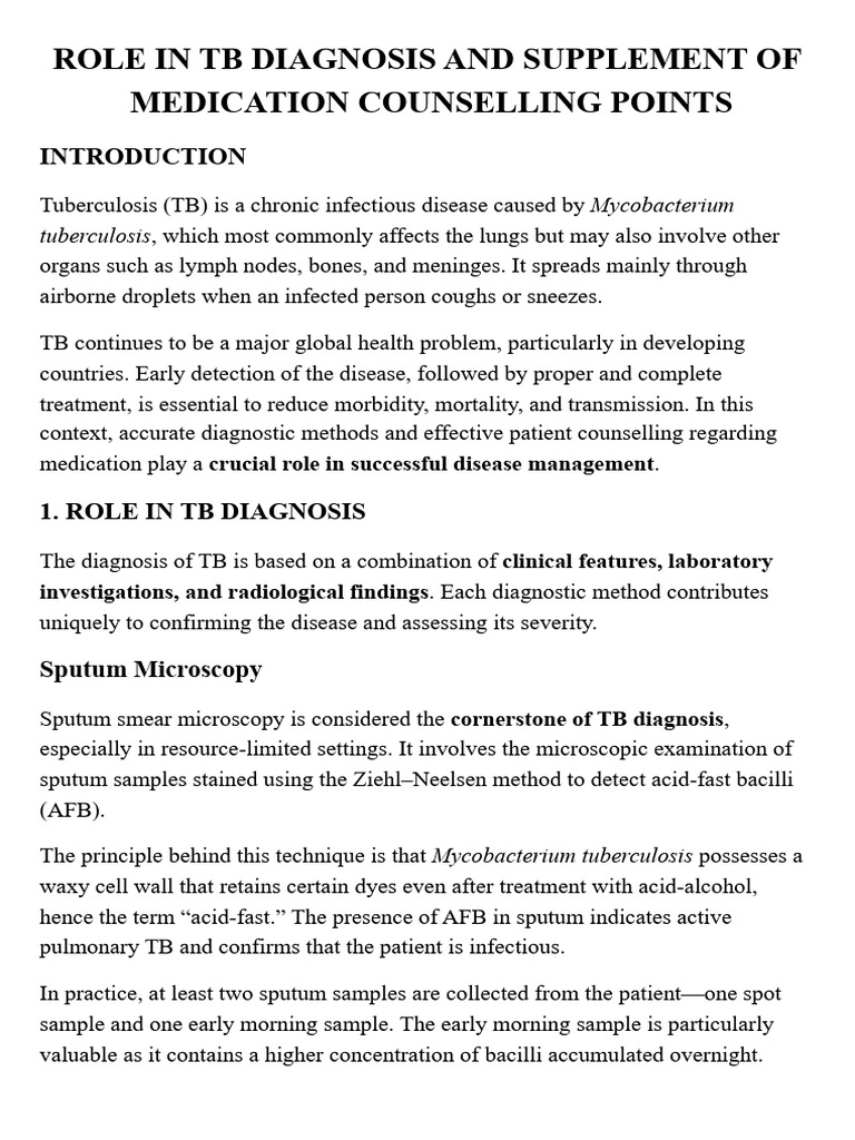 Tb Diagnosis and Counselling | PDF | Tuberculosis | Medicine