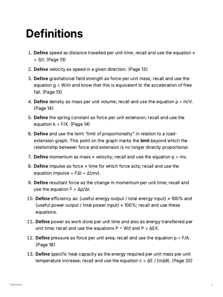 IGCSE 0625 Physics Definitions | PDF | Atomic Nucleus | Force