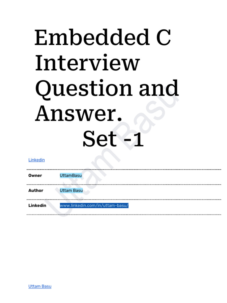 Embedded C Interview Question, Set - 1 | PDF | Computer Engineering ...
