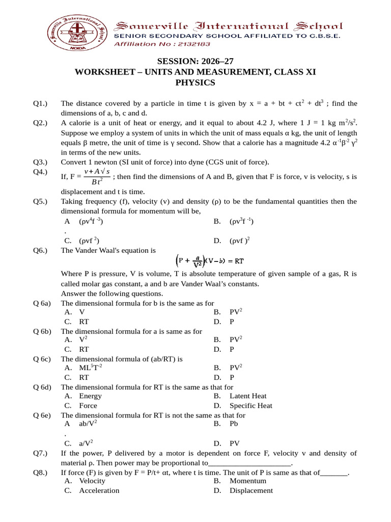 Dimensional Analysis Worksheet | PDF | Force | Velocity