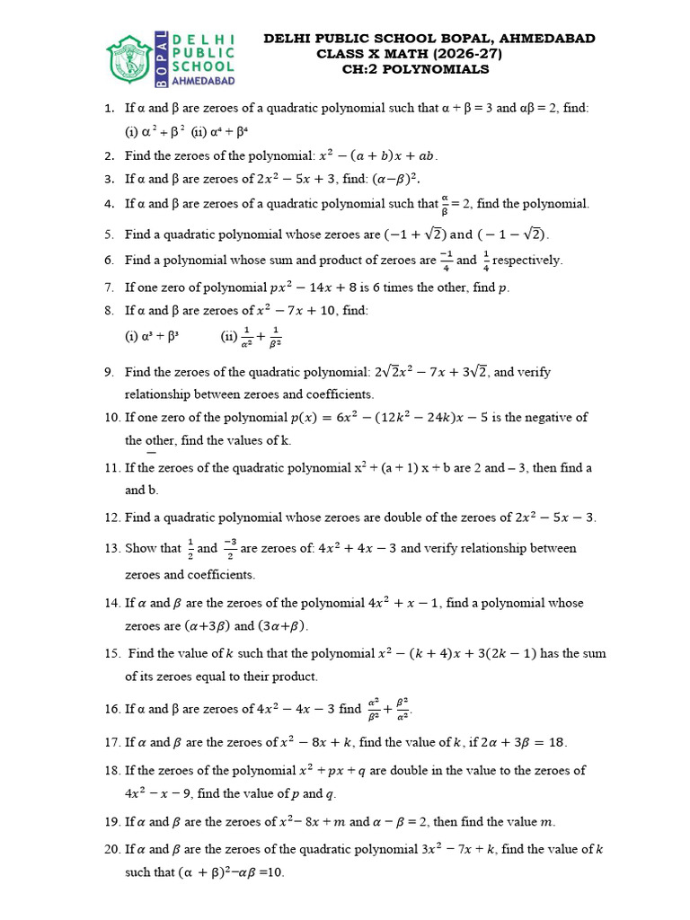 CH 2 Polynomials_260401_102528 | PDF | Zero Of A Function | Polynomial