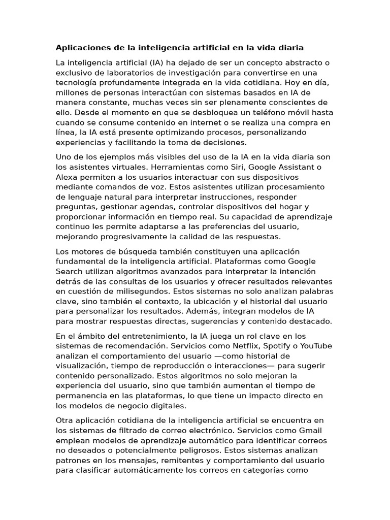 Aplicaciones de La Inteligencia Artificial en La Vida Diaria | PDF ...