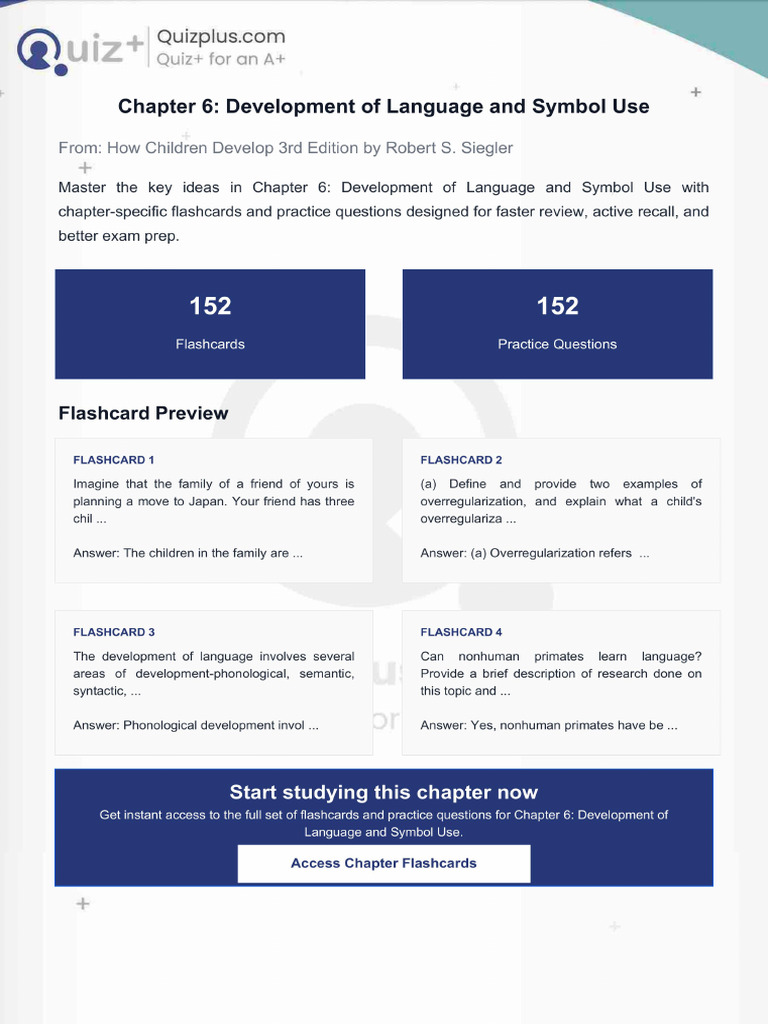 Flashcards for Chapter 6 Development of Language and Symbol Use | PDF
