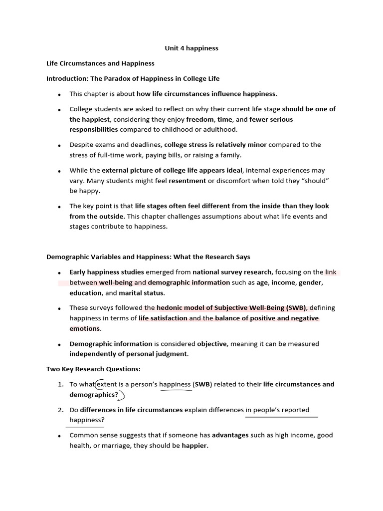Unit 4 PP notes | PDF | Happiness | Well Being