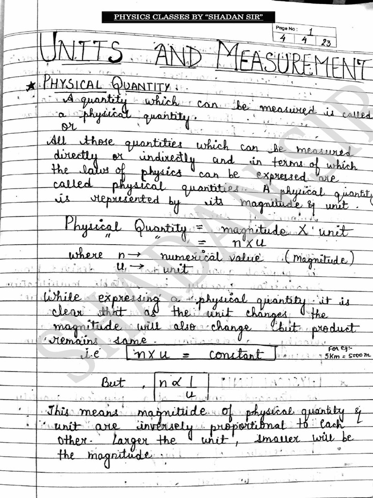 11.p.notes.1.Units and Measurement | PDF