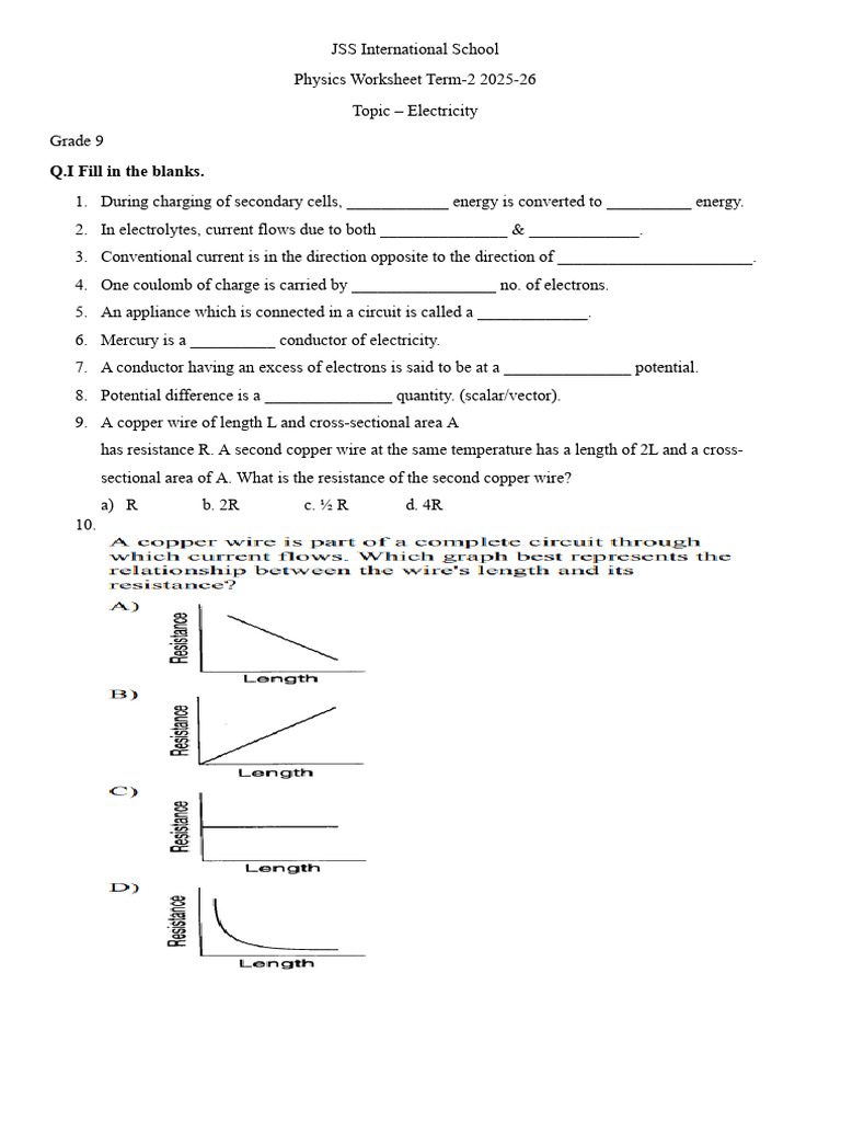 Electricity Worksheet | PDF