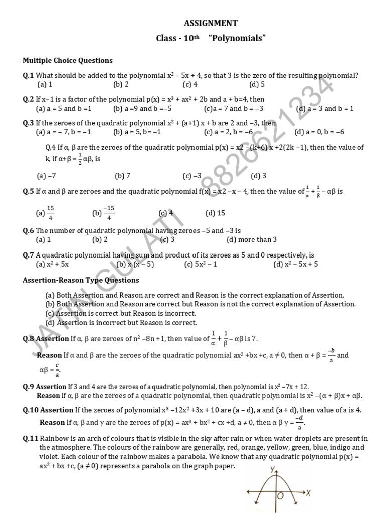 10th Class assisgnment Chapter Polynomials | PDF | Zero Of A Function ...