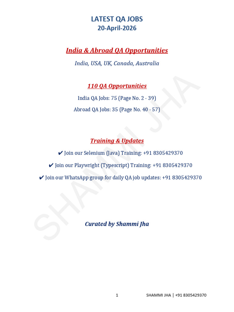 Latest Qa Jobs_20 April 2026 | PDF | Selenium (Software) | Quality ...
