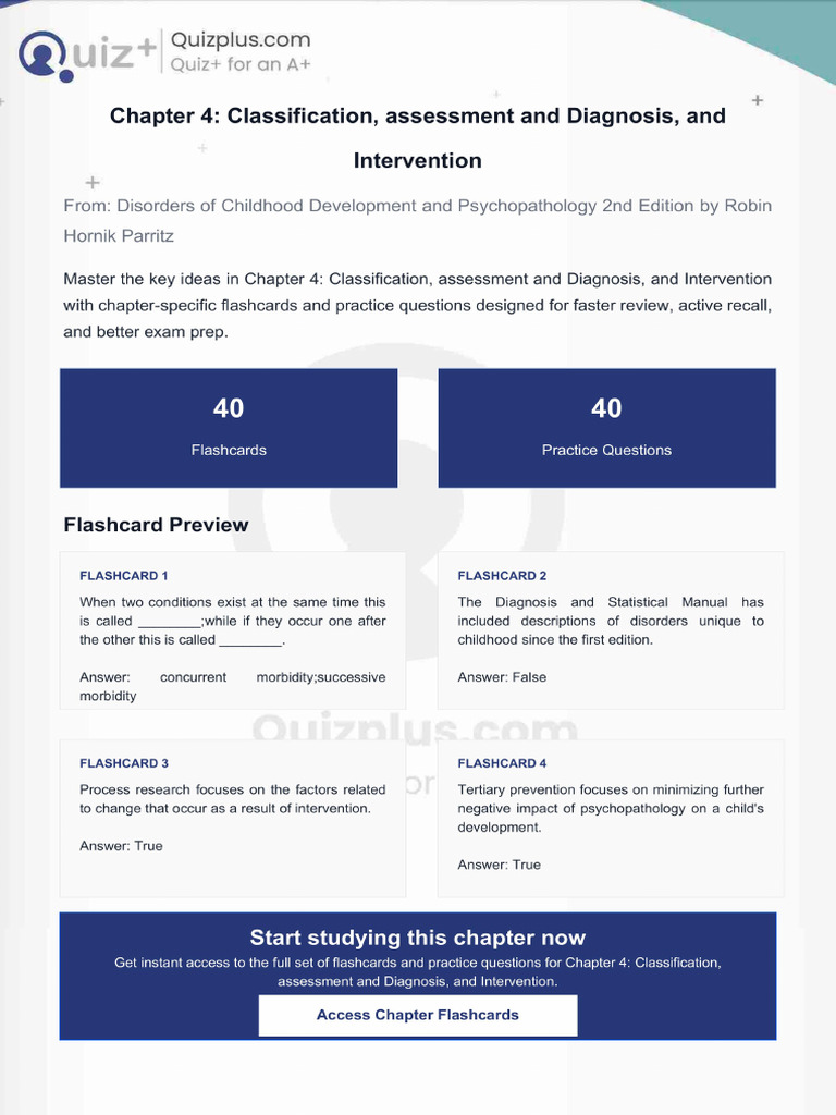 Flashcards for Chapter 4 Classification Assessment and Diagnosis and ...