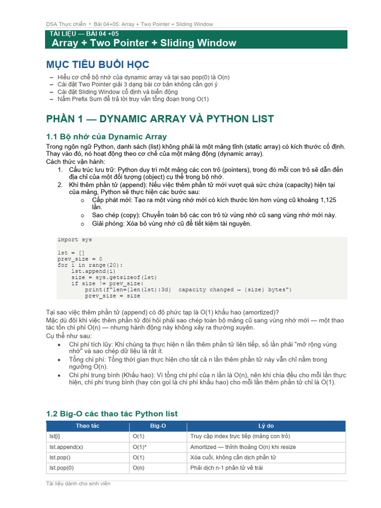 Buoi04+05 Array Two Pointer Sliding Window | PDF
