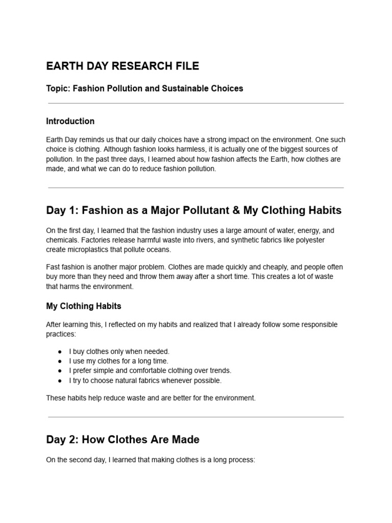 Earth Day Research File | PDF | Textiles | Clothing
