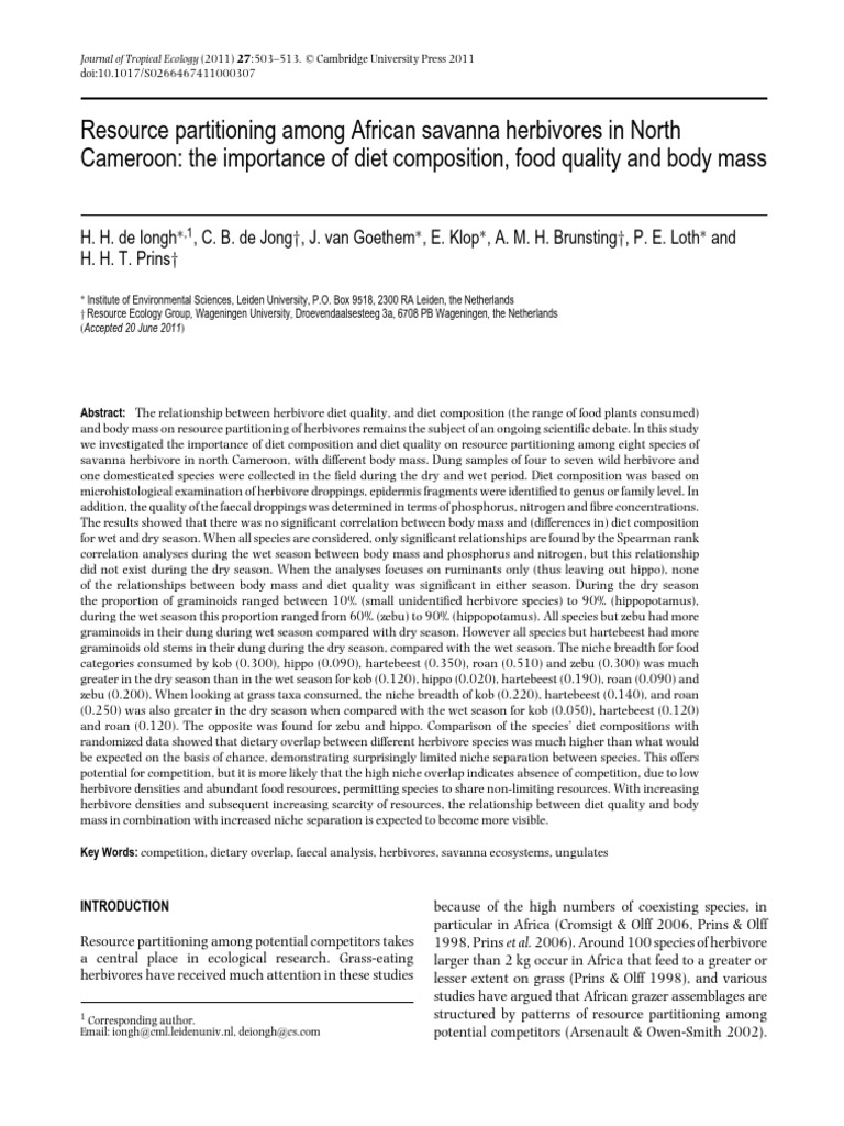 Resource partitioning among African herbivores | PDF | Ecological Niche ...