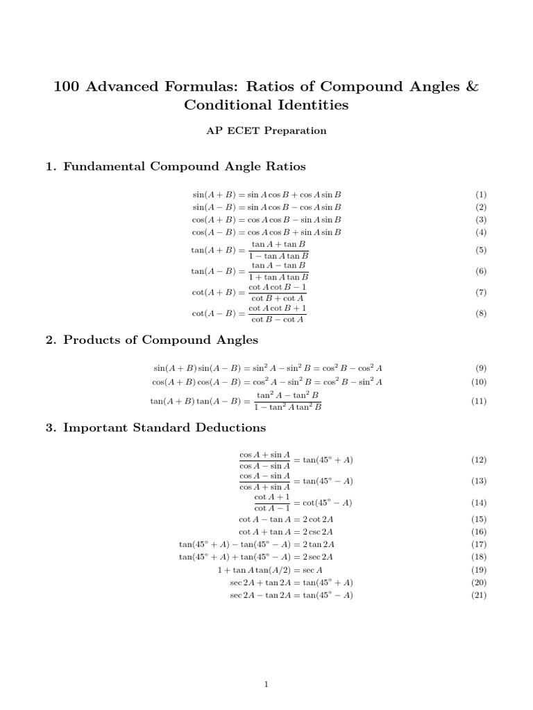 Ratios Compound Angles Formulas | PDF | Ajedrez