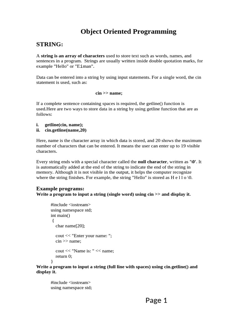 Object Oriented Programming | PDF | String (Computer Science ...