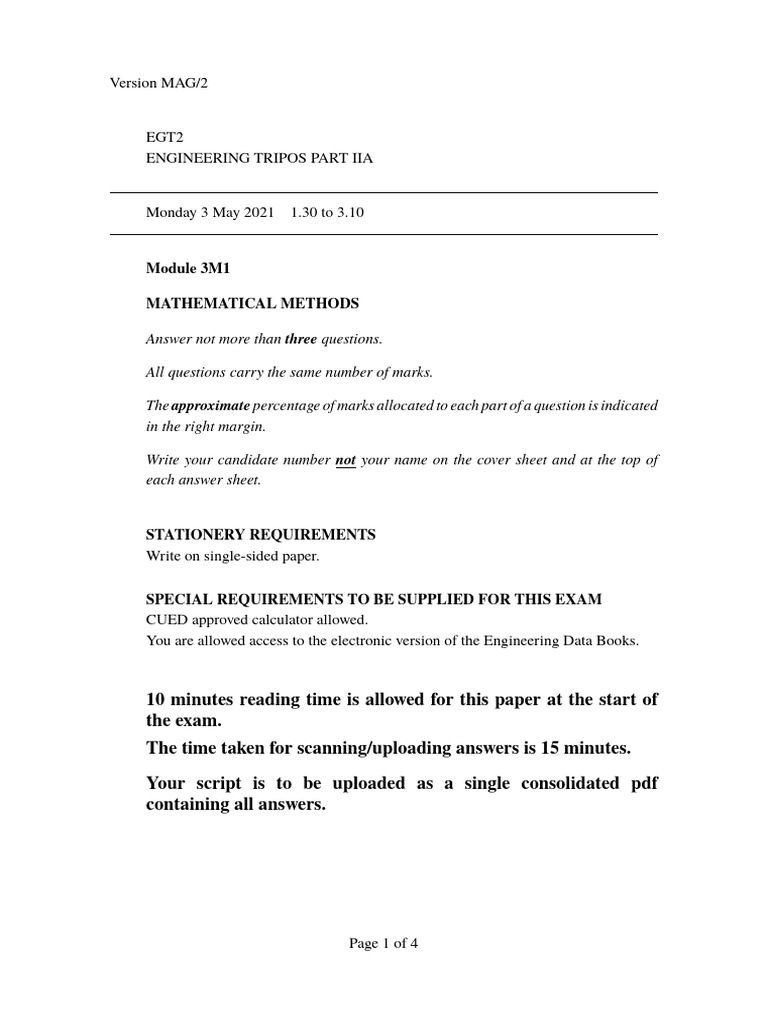 tripos 3M1 2021 (3) | PDF | Functions And Mappings | Applied Mathematics