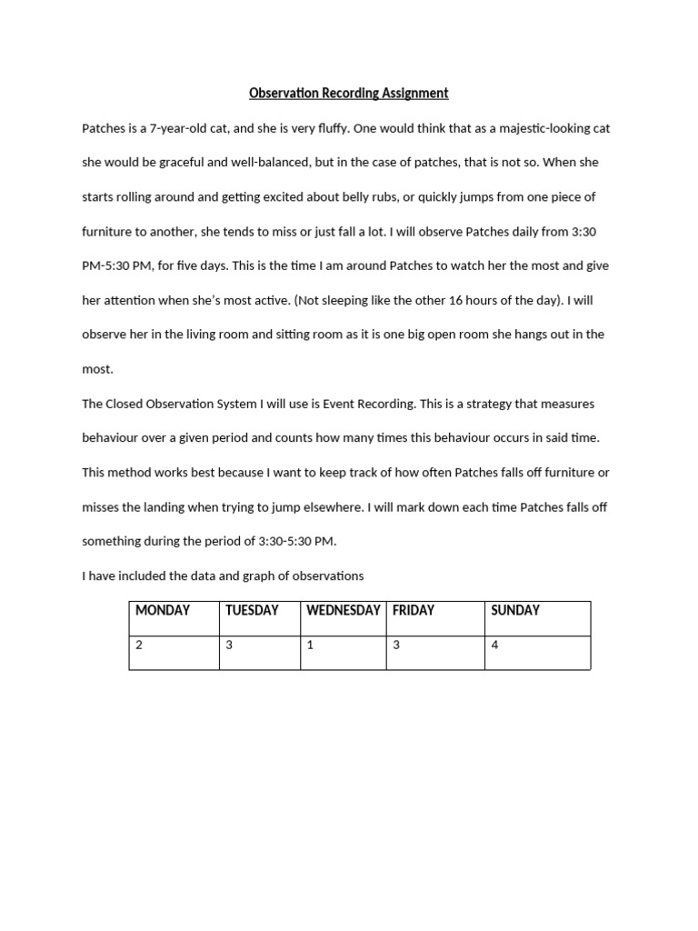 Observation Recording Assignment | PDF
