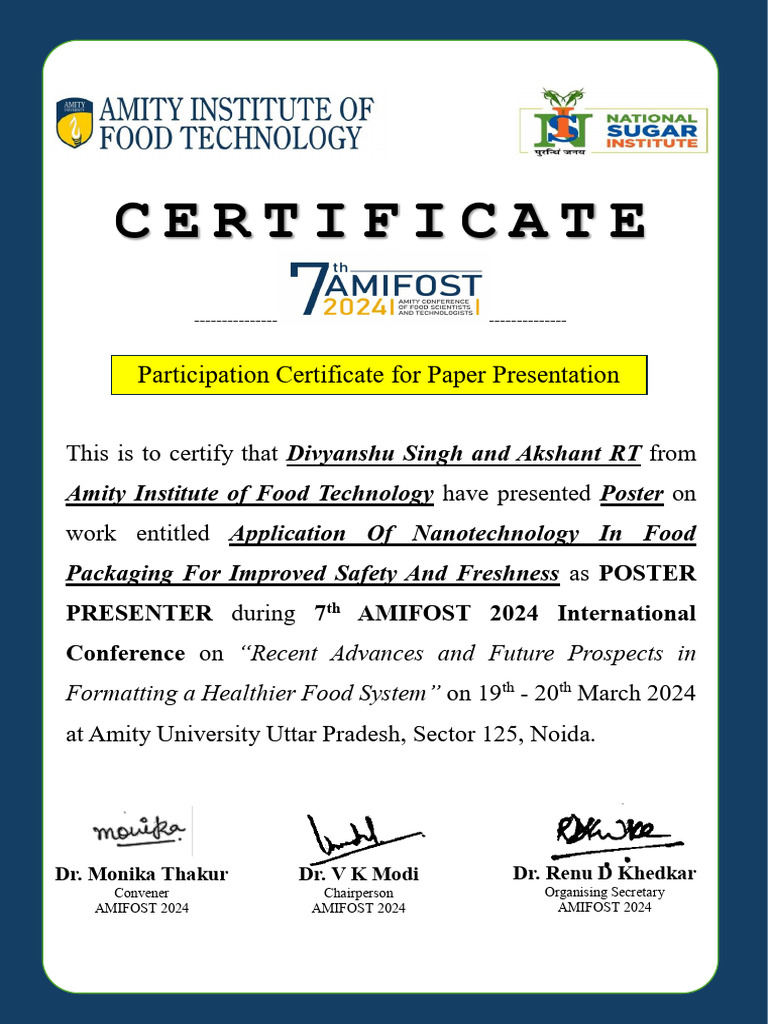 AMIFOST 2024 - AIFT Offline Poster Certificate - Divyanshu | PDF