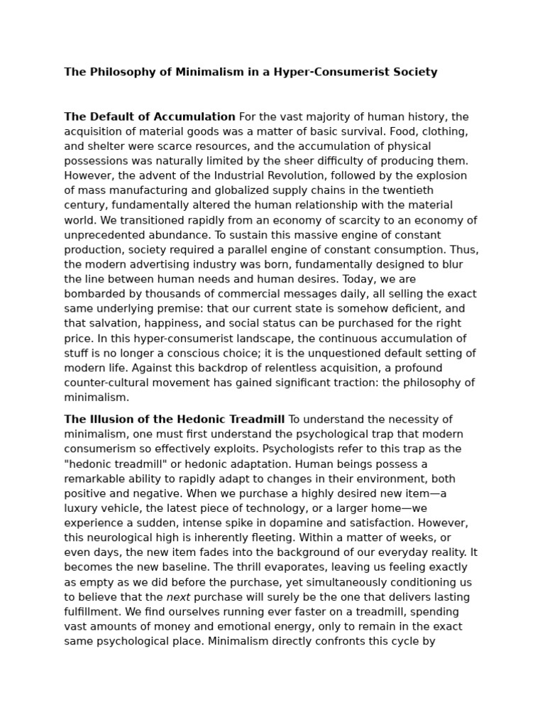 The Philosophy of Minimalism in a Hyper-Consumerist Society | PDF ...