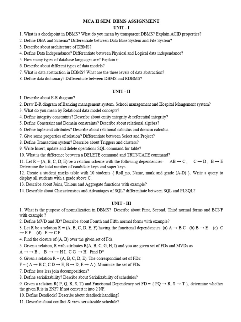 PAPER 2 MCA II SEM DBMS ASSIGNMENT | PDF | Relational Database | Databases