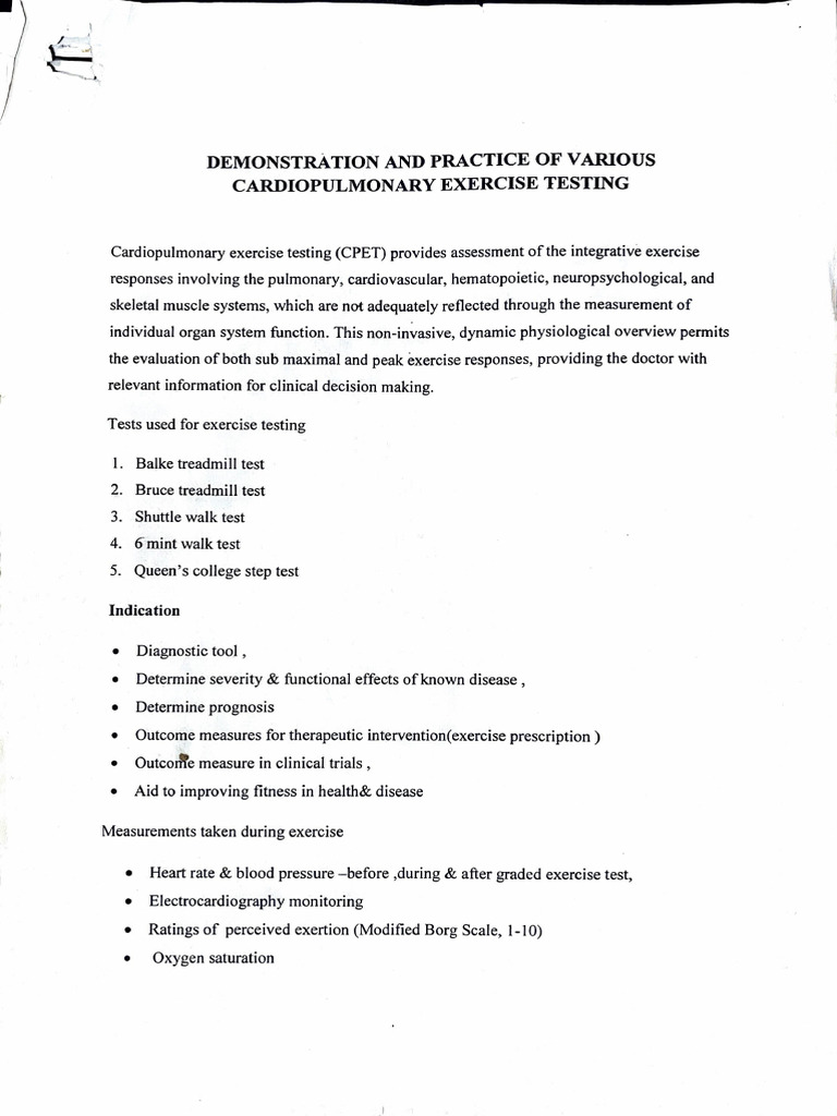 Exercise Testing (CPET) | PDF