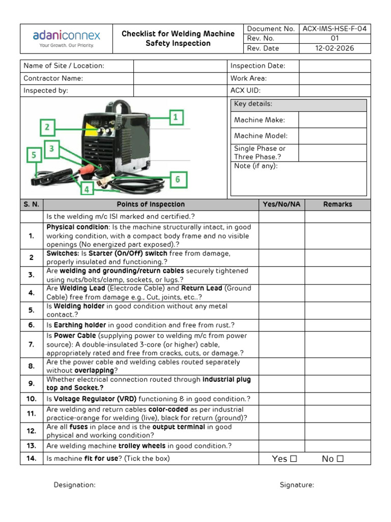 ACX-IMS-HSE-F-04 Checklist For Welding Machine Inspection-R1 Updated ...