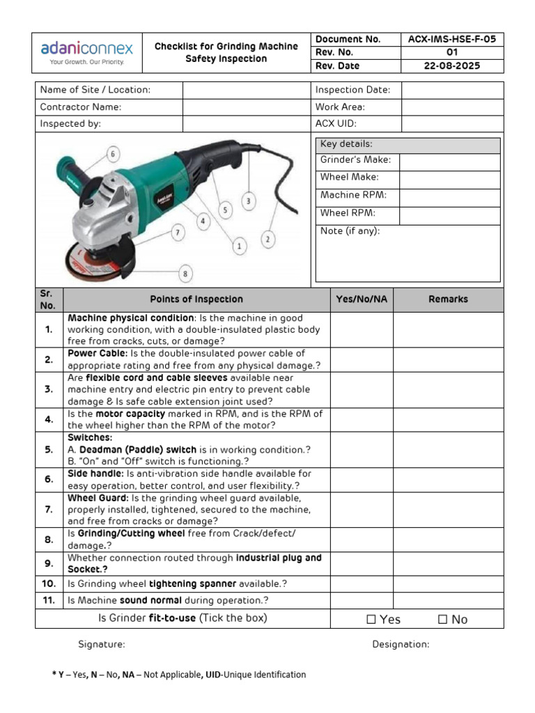 ACX-IMS-HSE-F-05 Checklist for Grinding Machine-R1 | PDF | Chess ...