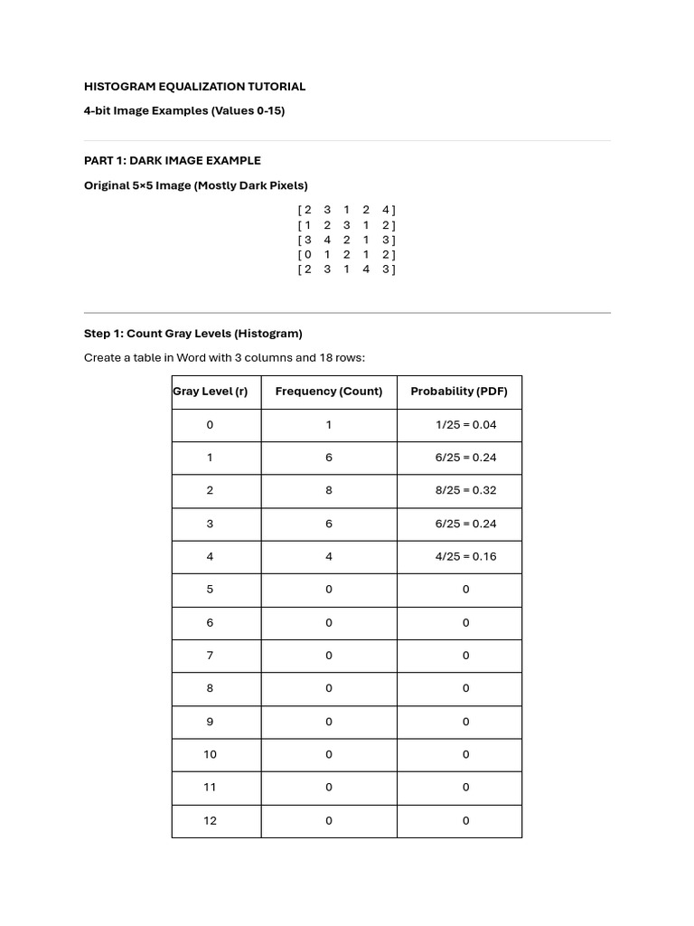 HISTOGRAM EQUALIZATION TUTORIAL | PDF | Applied Mathematics | Computer ...