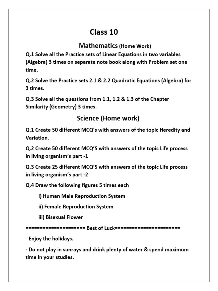 Class 10 Homework | PDF