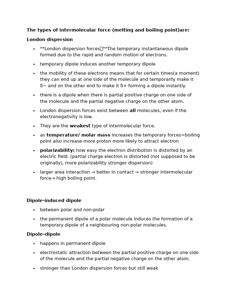 The Types of Intermolecular Force | PDF | Intermolecular Force ...
