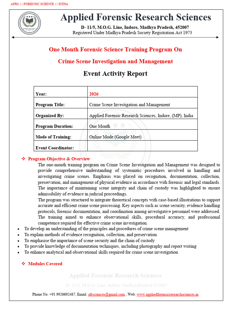 Crime Scene Management - Forensic Science - Applied Forensic Research ...