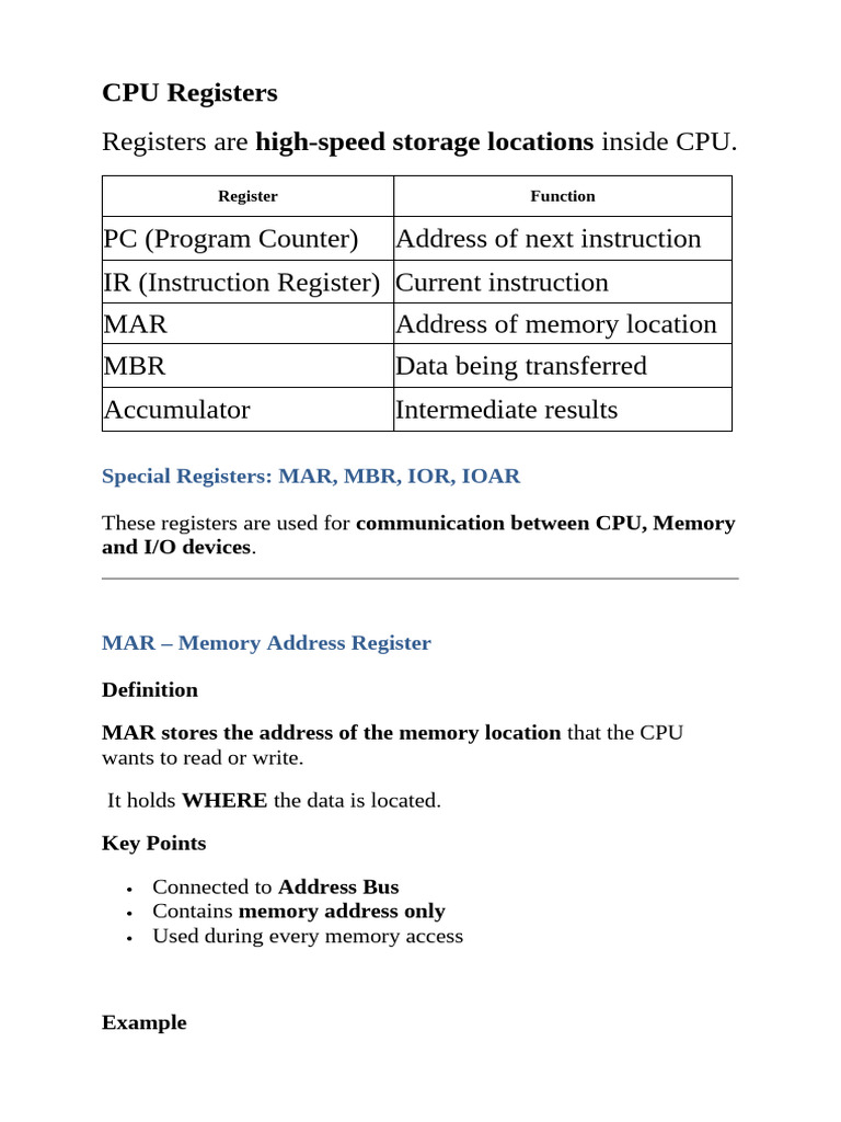 CPU Registers | PDF | Input/Output | Computer Data Storage