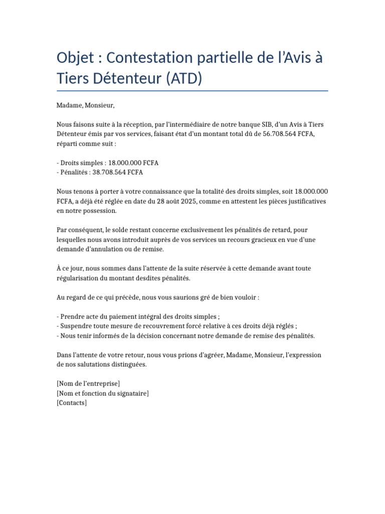 Lettre Contestation ATD | PDF