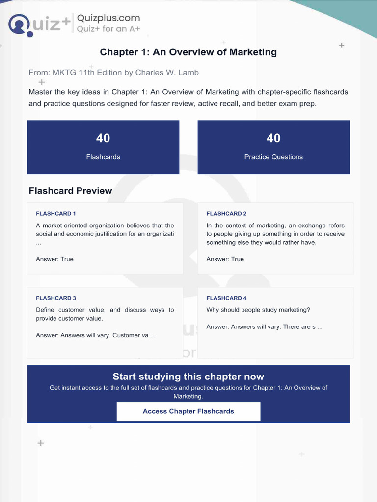Flashcards for Chapter 1 an Overview of Marketing | PDF
