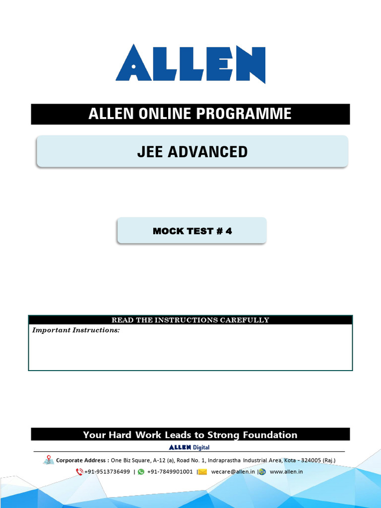 Mock Test 04 Jee Advanced Paper | PDF | Coordination Complex | Chemical ...
