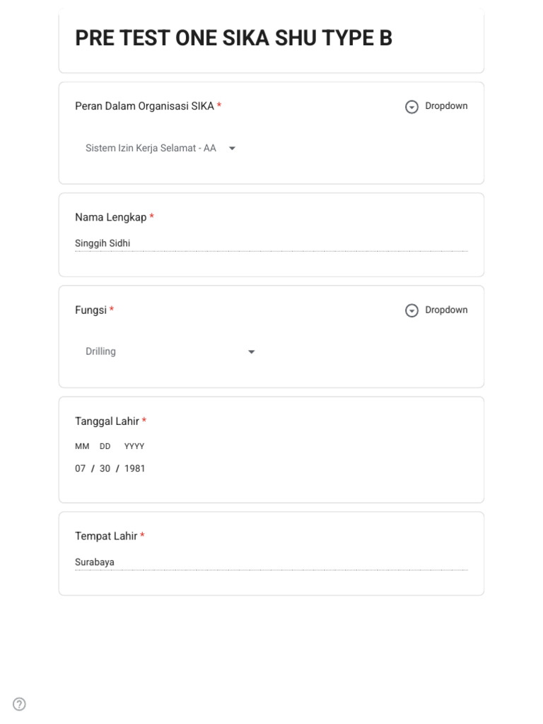 Pre Test One Sika Shu Type b | PDF