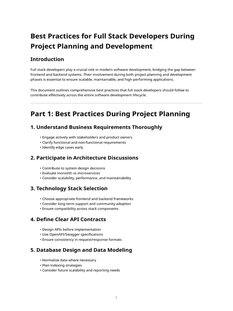 Full Stack Developer Best Practices For Planning And Development | PDF ...