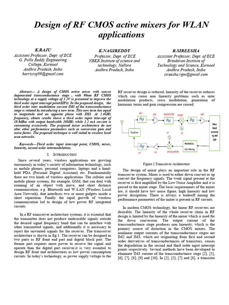 Design of RF CMOS Active Mixers for WLAN Applications | PDF | Amplifier ...