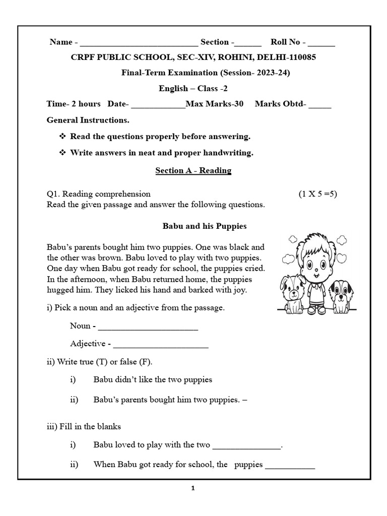 Class II Final Term Examination 2023-24 | PDF